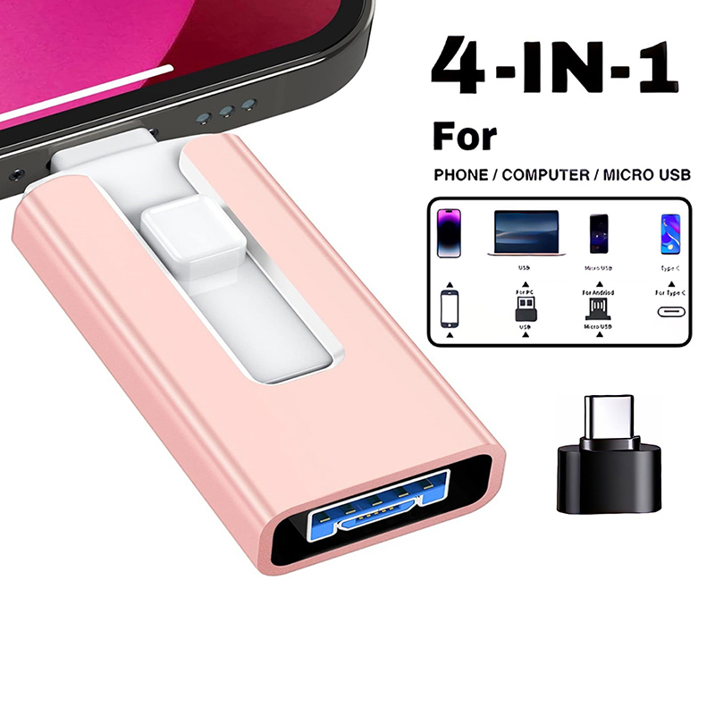 Usb 3.0 -muistitikku 512g 256g 2tb 1tb iphonelle, jossa 4 -in- 1 iphone-liitäntä, mikrotyyppinen pendrive iphonelle 7/8/11/12/13:lle ja ipadille