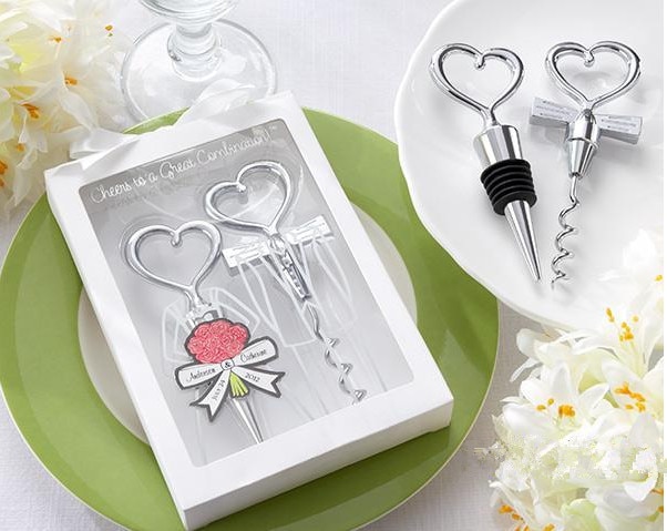 10box Love Heart Corkscrew Wine Bottle Opener + Wine Stopper Wedding Favors for Guests Bottle Opener Set Wedding Decoration