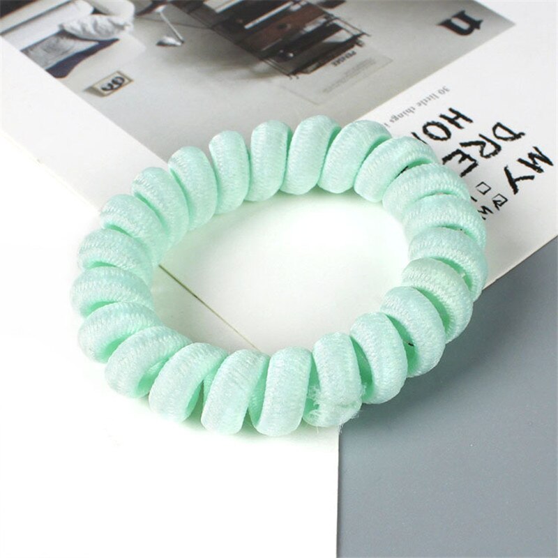 Hoge Elasticiteit Telefoon Spoel Haarbanden Vrouwen Spiraal Haar Banden Meisjes Haar Ringen Touw Effen Kleur Haar Accessoires: light  green