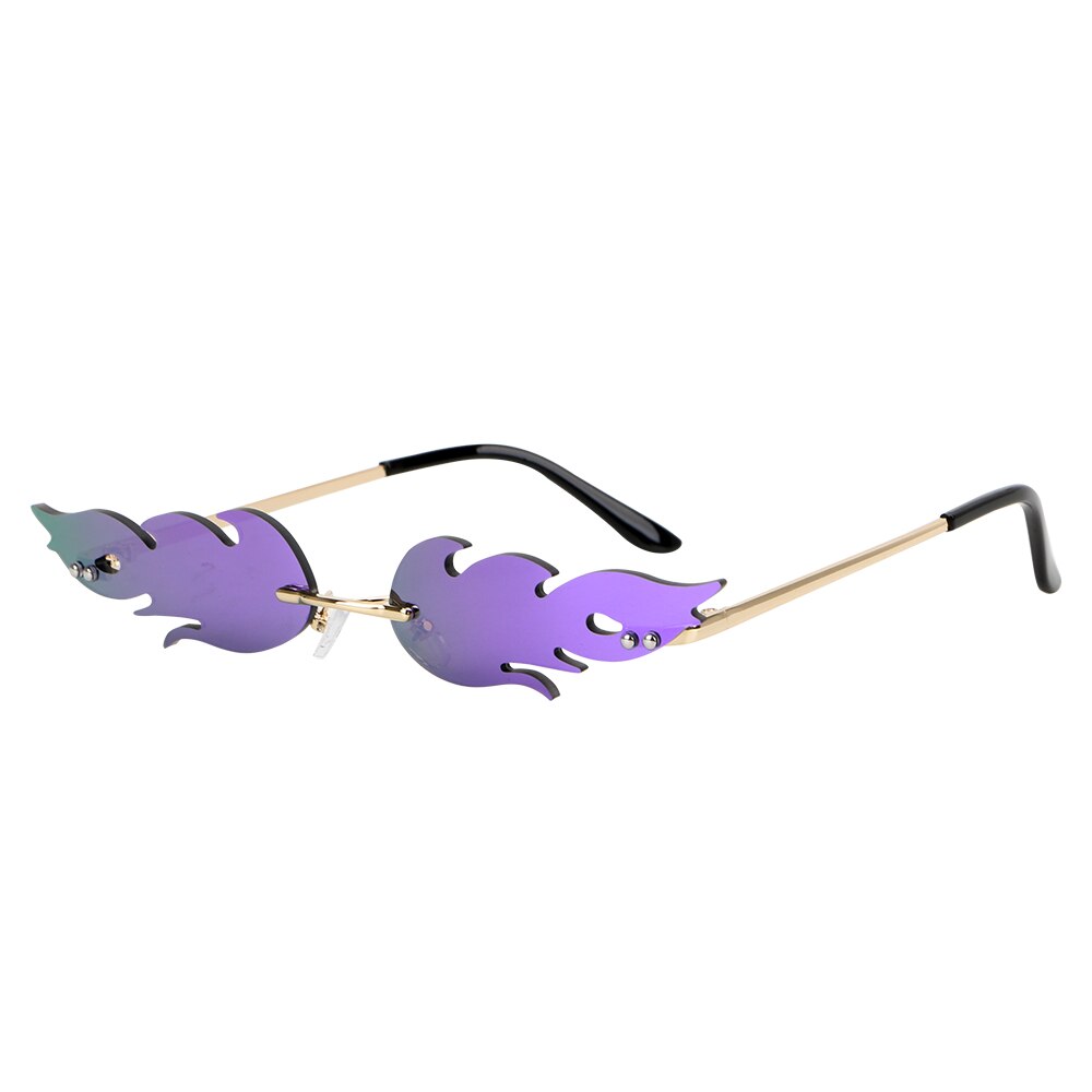 Palo liekki aurinkolasit naiset miehet brändi rimless aalto silmälasit ylellisyys trendit kapeat aurinkolasit streetwear: Violetti