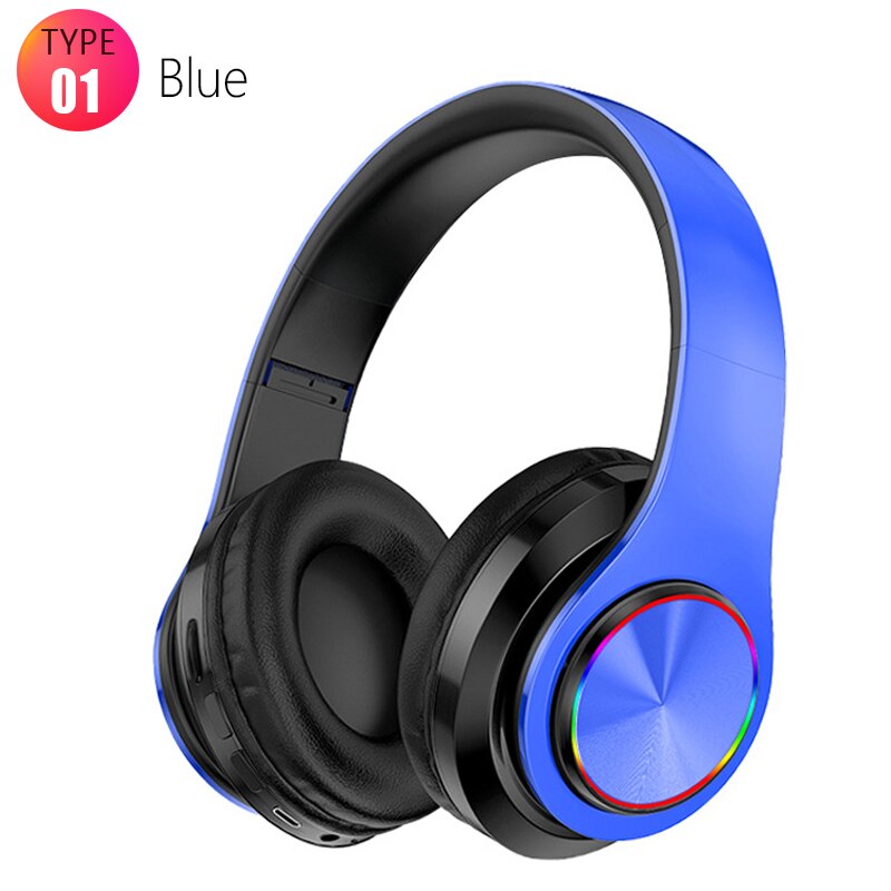 B39 Gaming Hoofdtelefoon Knipperende Led Bluetooth Draadloze Headset Kid Meisje Stereo Muziek Oordopjes Telefoon Oortelefoon Voor Iphone 12: Type 1 Blue