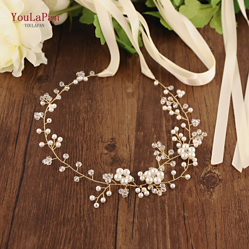 YouLaPan SH126 cristal transparente de novia Correa perla simulada de cinturones y fajas de novia occidental cinturón nupcial: Ivory ribbon