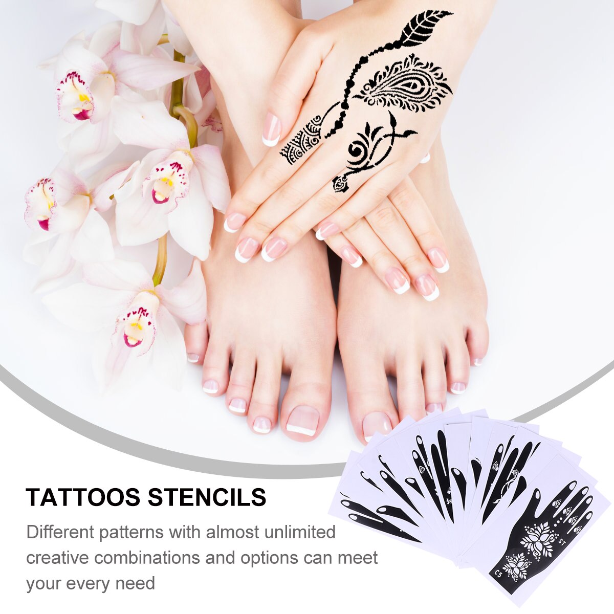 6 Sheets Hollow Tattoos Template Hand Shaped Tattoos Stencils Temporary Template