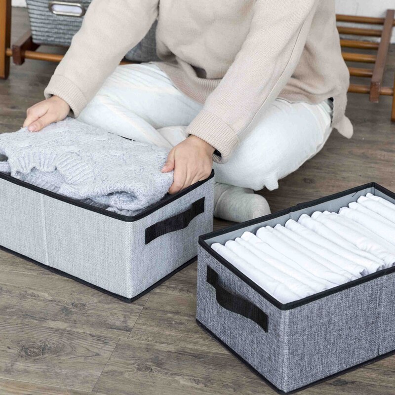 Foldable Clothes Storage Box Cloth Underwear Organizer Linen Cotton Fabric Sweaters Socks Box Closet Wardrobe Drawer Organizer