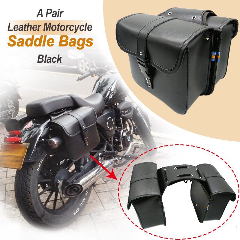 Universal Motorbike Storage Bag PU Leather Motorcycle Side Saddle Bags Luggage Bag Fork Tool Pouch For Harley Honda