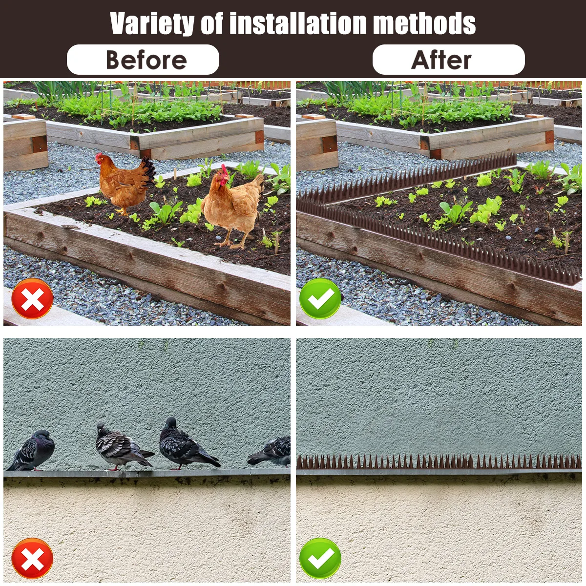 Estera repelente de aves para jardinería, picos de pared para valla, picos para pájaros, antirrobo, escalada de gatos, picos disuasorios antiaves, correas, suministro de patio