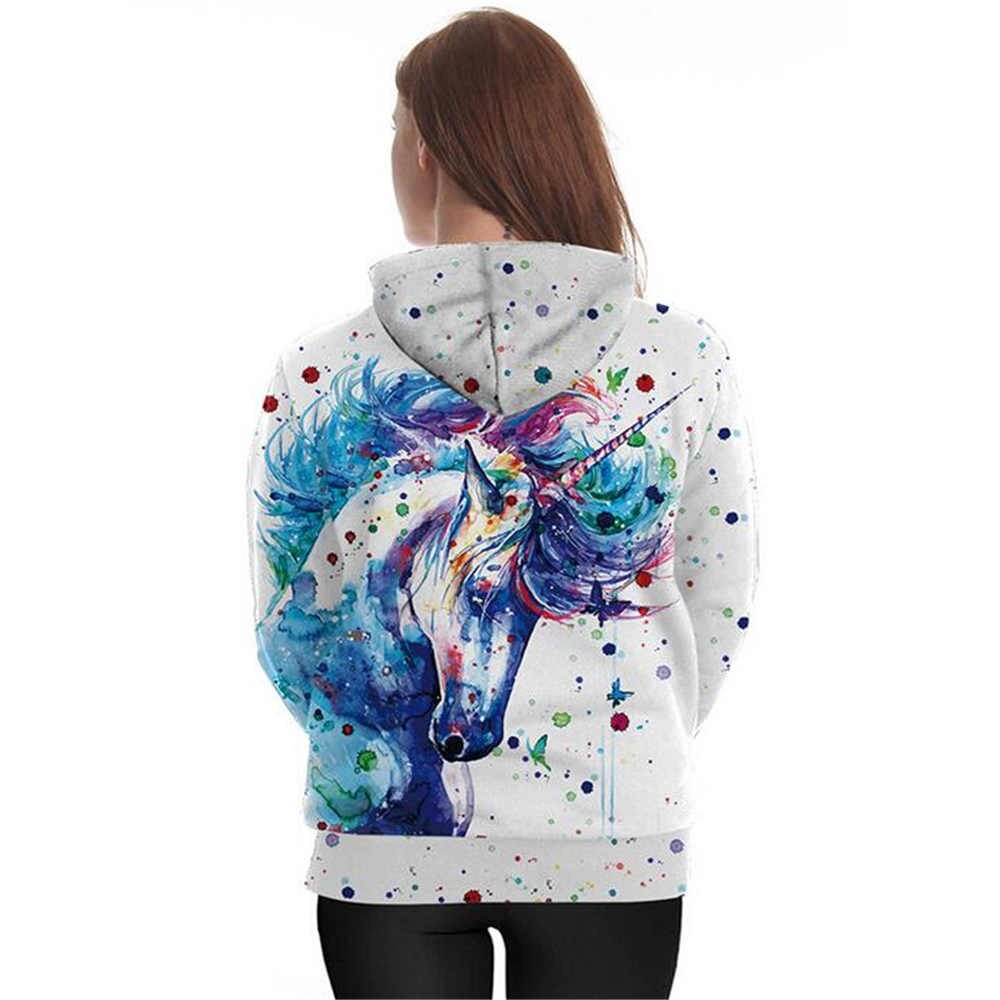 neue Digitale Druck Sweatshirt frauen Lose Mit Kapuze Aquarell Einhorn Pullover Kreative Paar Casual Outerwea