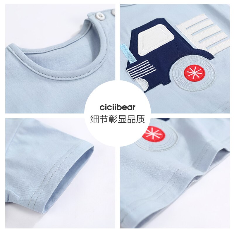 Ciciibear Baby Zomer Korte Mouwen Katoenen Shirt Jongen Dragen Ronde Hals T-shirt Jongens Meisjes Auto Afdrukken Singlet
