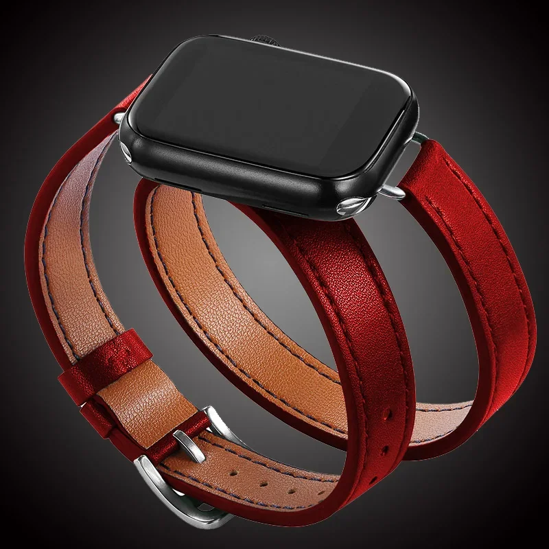 Läderarmband för apple watch-band ultra 2 49mm 40mm 41mm double tour 45mm 42mm 44mm för iwatch-serien 9 8 7 6 se 5 4 3 26 38mm: Svart vit / 14mm