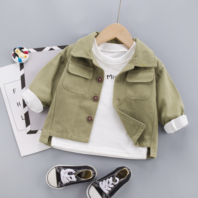 Nuova primavera autunno moda abbigliamento per bambini ragazzi ragazze cappotto in cotone solido giacca casual neonato top outwear: Army Green / 12m-80cm
