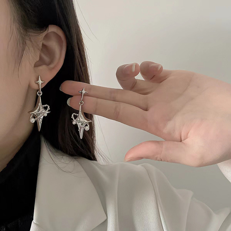 Pendientes colgantes de perlas grises para mujer, aretes elegantes franceses, joyería de de , accesorios de corazón Vintage para , , novedad de 2023: VERMEIL