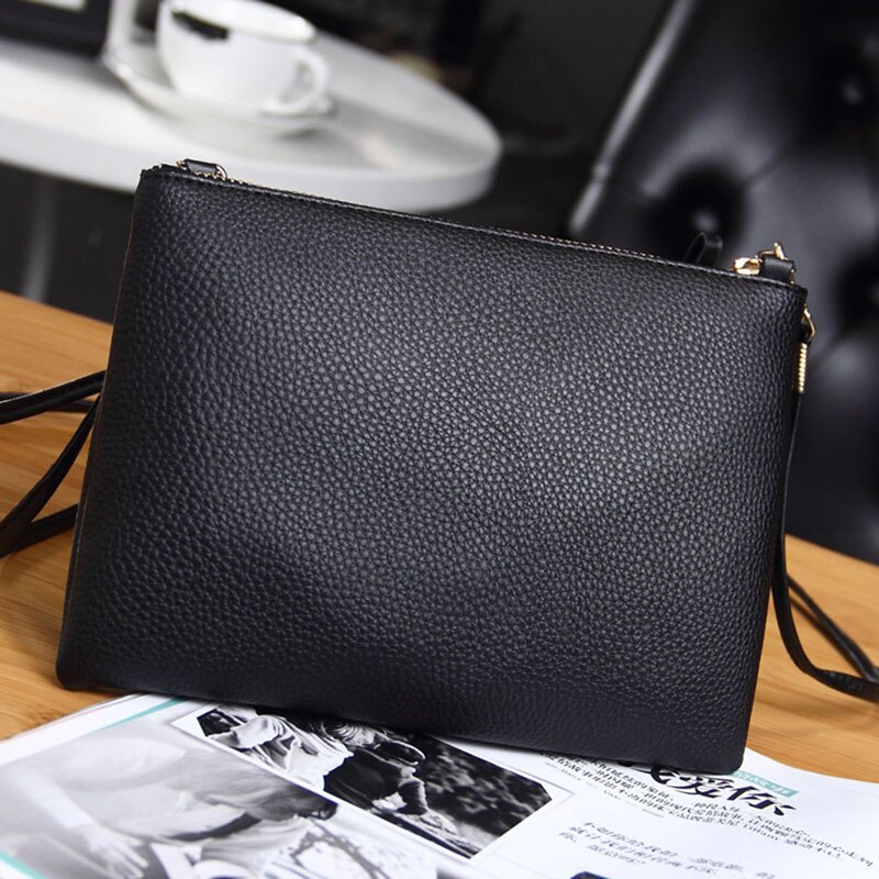Women's Clutch Bag Simple Black Leather Crossbody Bags Enveloped Shaped Small Messenger Shoulder Bags Big Female Bag