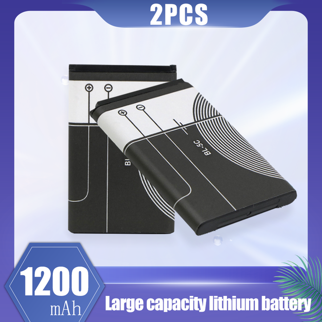 BL-5C BL5C BL 5C 3.7V 1200mAh Replacement Lithium Battery For Nokia 1100 1110 1112 1200 1208 1600 2300 2600 2610 3100 3110 5130: 2PCS