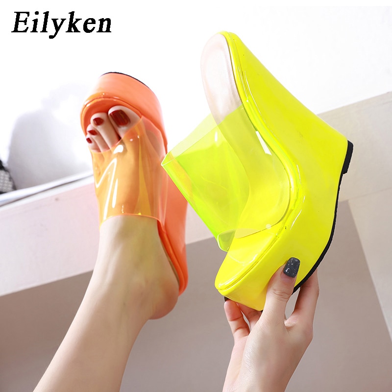Eilyken pvc jelly orange gul plattform wedges tofflor för kvinnor rejäla tofflor sandaler skor storlek 35-42