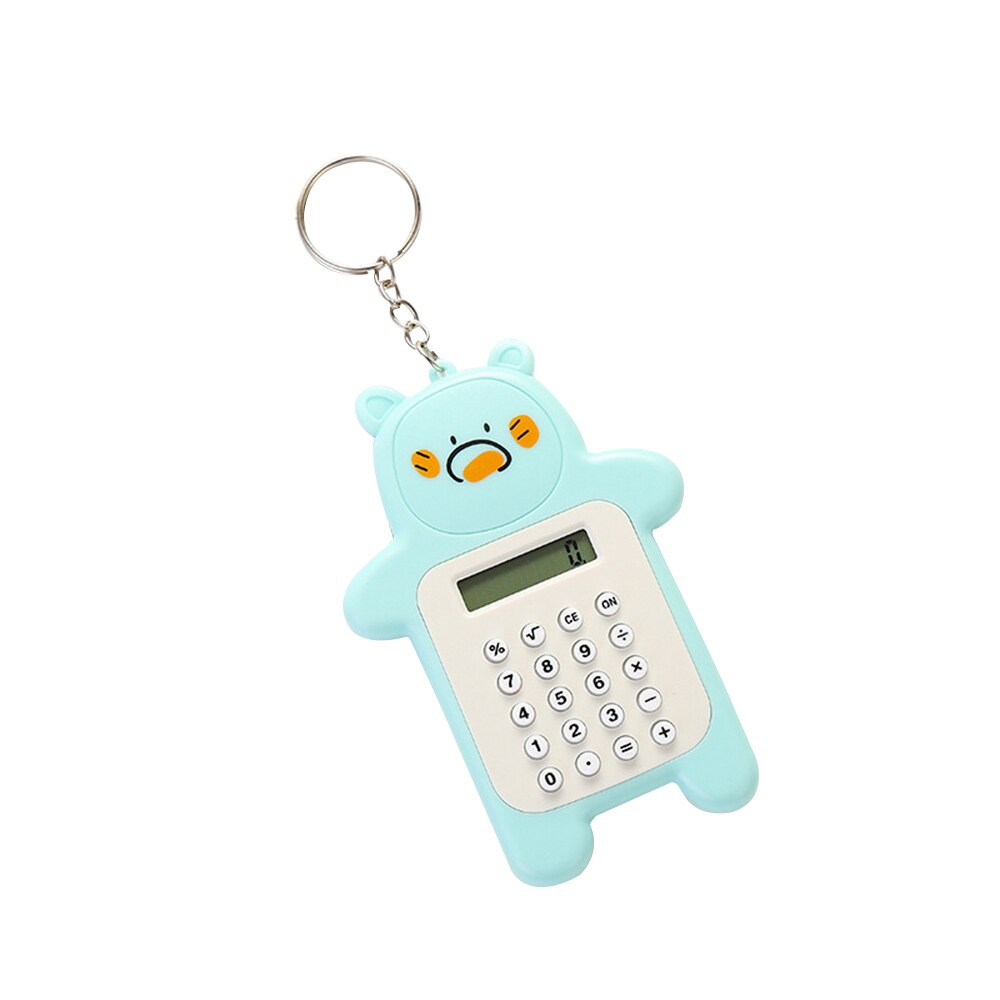 Portable Cute Cartoon Calculator Mini Bear Calculator 8 Digits Display with Keychain Button Battery Pocket Size Calculator: Green