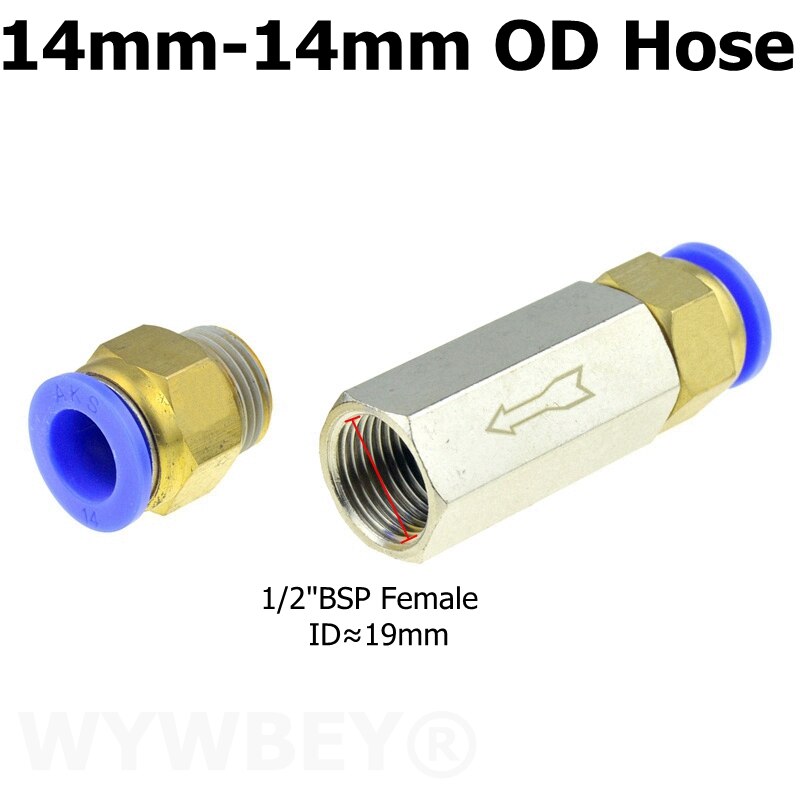 Pneumatisk backventil 6mm 8mm 10mm 1/4 od slang envägsventil luftgas enkelvägs mässingsventil luftkompressor rörkopplingsadapter: Cv-blå-pc -14mm