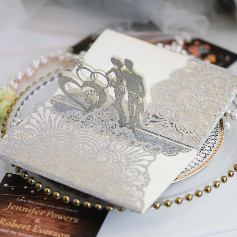 10Pcs Bride Groom Hollow Wedding Invitations Card Delicate Carved Lace Romantic Greeting Cards Decor Party Supplies
