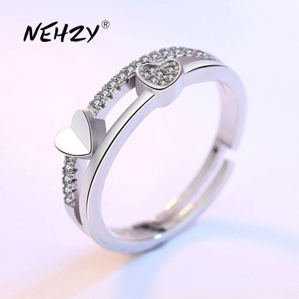 NEHZY-anillo abierto de plata de primera ley para mujer, sortija ajustable, plata esterlina 925, forma de corazón, estilo Retro