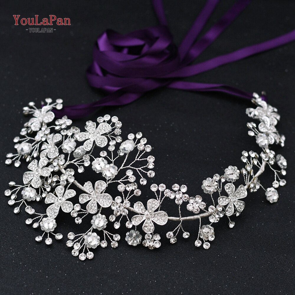 YouLaPan SH273 Princess Bridal Belt with Alloy Flower Rhinestone Applique Belts Women Belts with Diamonds Style Bridal Belt: purple