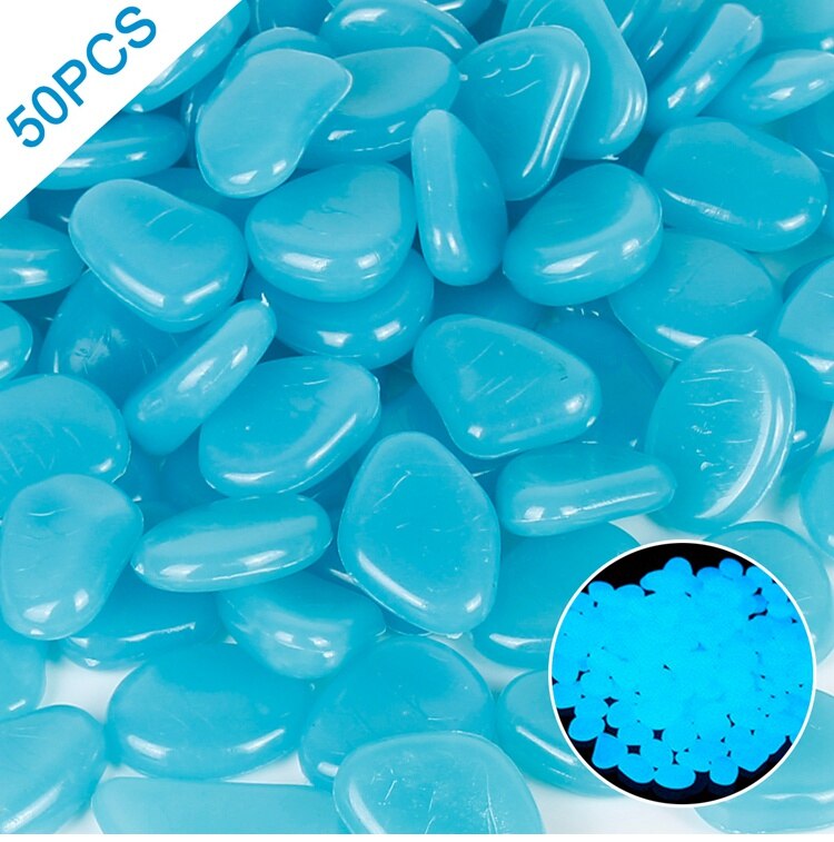 25/50pcs Glow in the Dark Garden Pebbles Glow Stones Rocks for Walkways Garden Path Patio Lawn Garden Yard Decor Luminous Stones: Blue 50 pcs