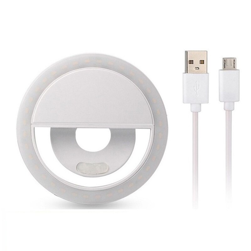 Selfie Ring Lamp Vullen Clip Light Voor Mobiele Telefoon Tablet Lading Met Usb Kabel Clip Selfie Licht Oplaadbare Led Livestreaming: WHITE