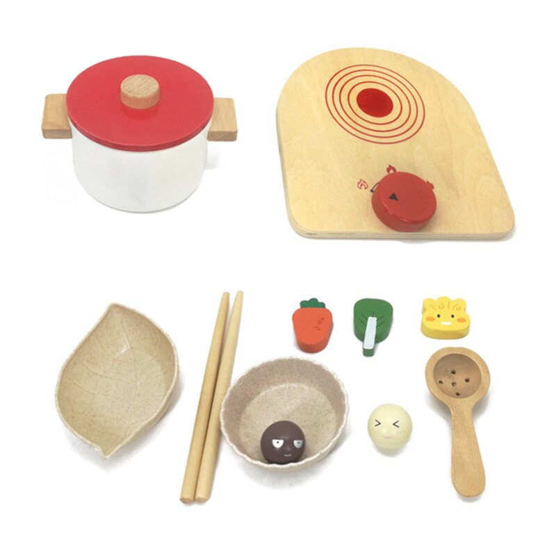 Kids Houten Pretend Play Sets Simulatie Broodroosters Brood Maker Koffie Machine Blender Bakken Kit Game Mixer Keuken Rol Speelgoed: Hot pot