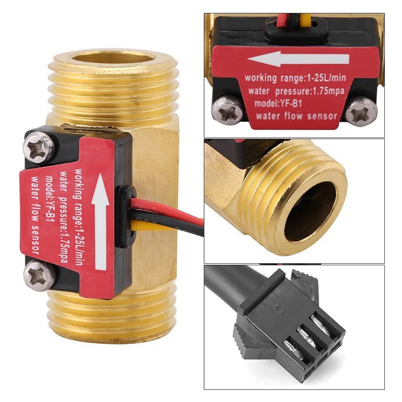 1 Piece Of Yf-B1 Turbine Water Flow Sensor G1 / 2 Inch Electromagnetic Brass In-Line Hall Switch Male Thread 1-25 L/Min