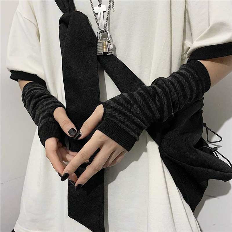 Noir Punk longs gants sans doigts manchette femmes hommes Ninja Sport extérieur Hip-hop gants coude mitaines Cool Stretch hiver bras plus