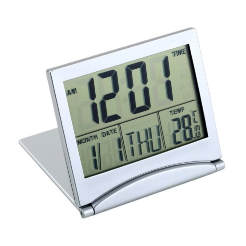 1pcs Alarm Clock Digital LCD Thermometer Timer Calendar Date Snooze Alarm Folding Slim Desk Clock