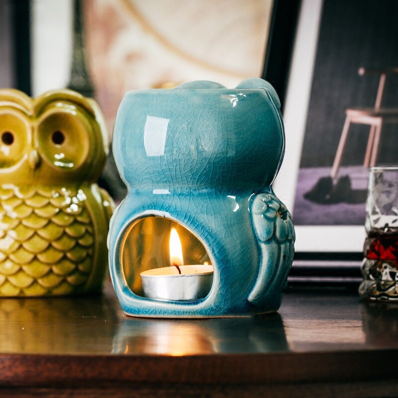 Ceramic Aromatherapy Censer Aroma Burner Owl Essential Oil Lamp Candle Holder Home Office Decoration Incense Burner Crafts