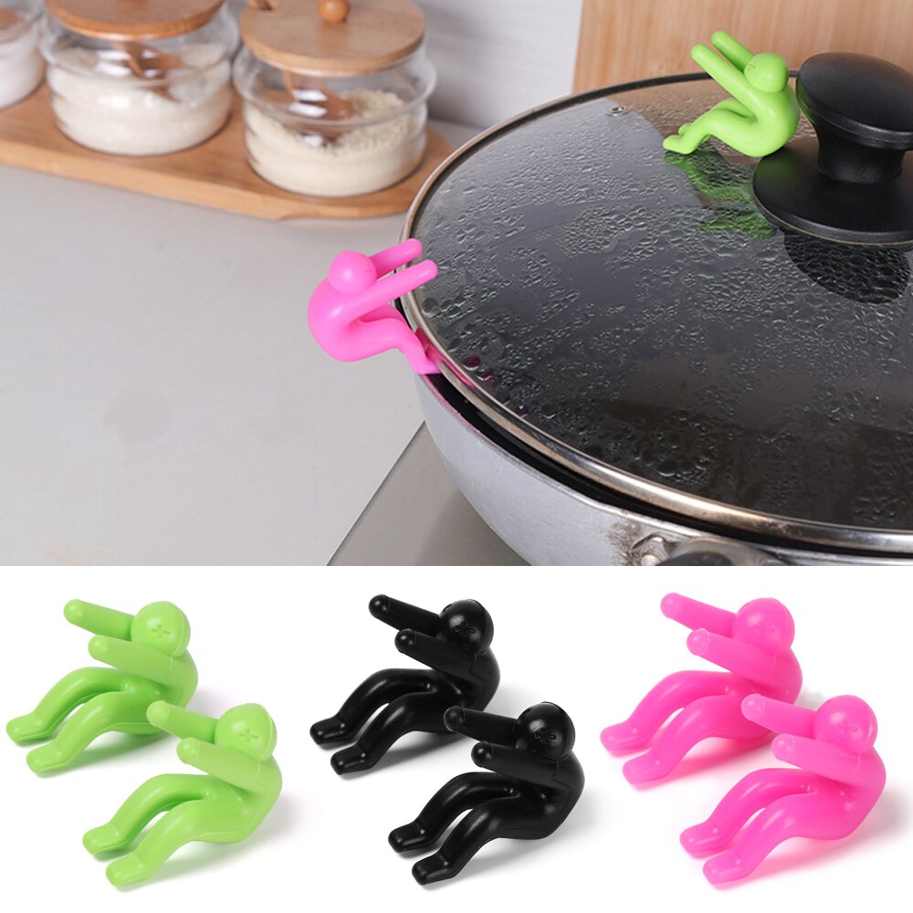2PC verschütten-nachweisen Topf Clips Deckel Heber Für Suppe Topf Küche Werkzeuge Deckel Stehen Silikon Wärme Beständig Halfter CF-35