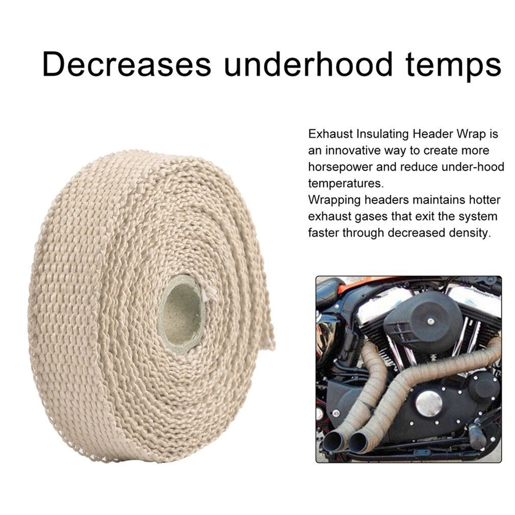 Rollo de cinta térmica de fibra de vidrio para escape de motocicleta, protector térmico para tubo de escape, protección térmica con bridas de acero inoxidable, 5M: Cream