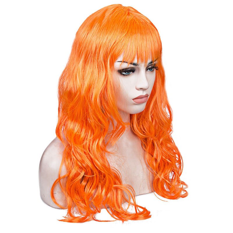 Vrouwen Lady Carnaval Lange Golf Krullend Haar Pruik Meisje Verjaardagsfeestje Cosplay Dress Up Accessoires Europese Amecian Lady Roll Pruik cap: Orange