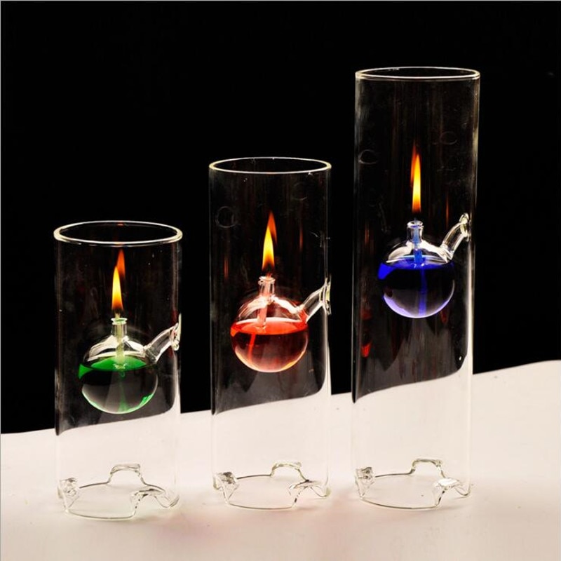 Height=18cm Small Size Glass Oil Lamp Home Decoration Height=18cm Cylinder Wedding Love Glass Handcraft Lamp