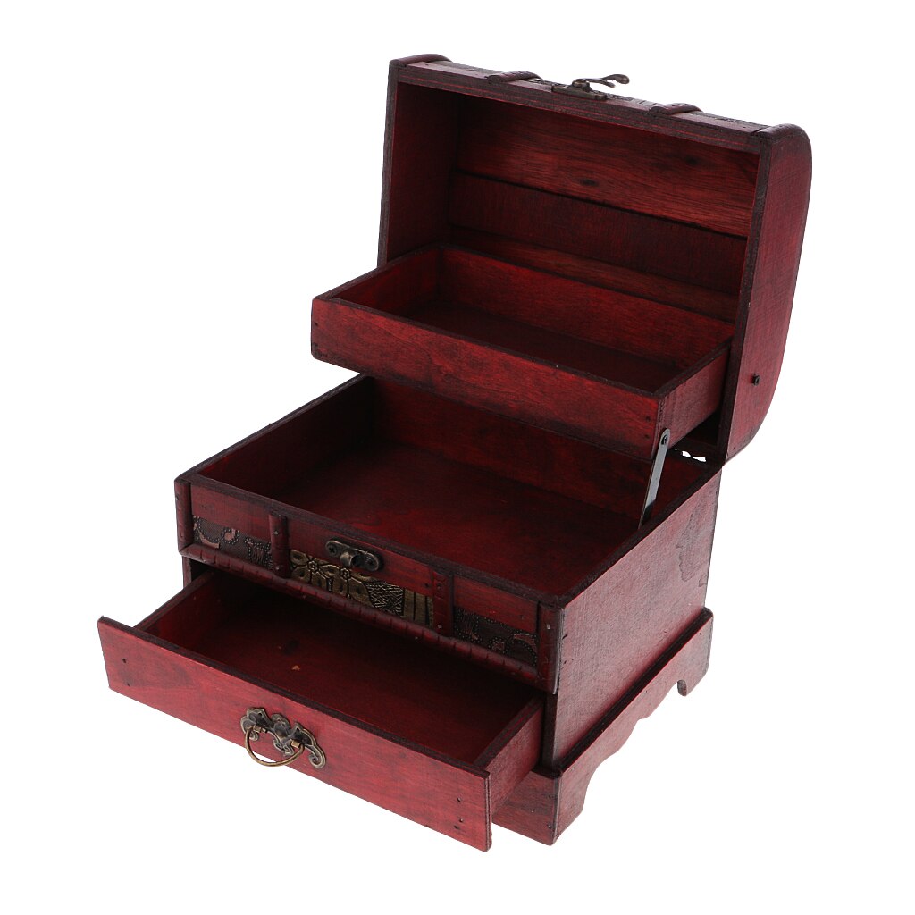 Handmade Wooden Jewelry Box - 22x16cm - Vintage Asian Style - Ring Necklace Organizer Case with Lock