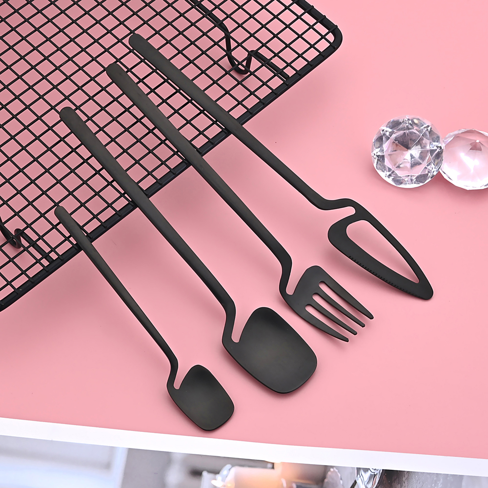 Zoseil Cutlery Set Stainless Steel Dinnerware Black Stainless Steel Spoon Set Fork Spoon Knife Steel Cutlery Dinnerware Set