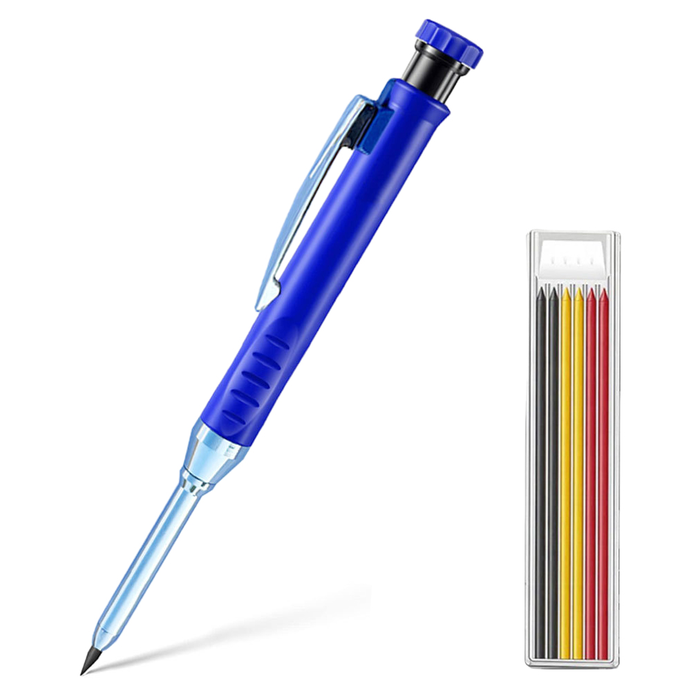 1-4- pack 2.8mm solida mekaniska pennor för snickare med vässare för träbearbetning och konstruktion, långt huvud, stationärt material: Ljusgul