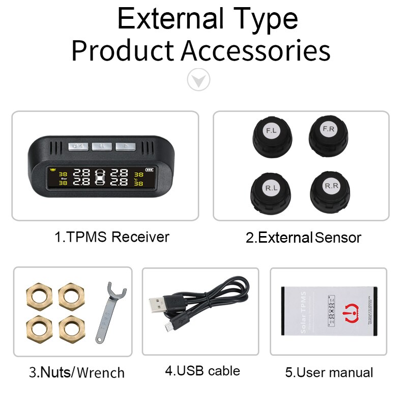 Solar TPMS Reifendruck Kontrollsystem - 4/6 Externe Sensoren Mit Monitor