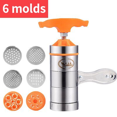 Manual small pasta machine stainless steel pasta press with small noodle strips, machine made of 5 moulds: 6 molds orange