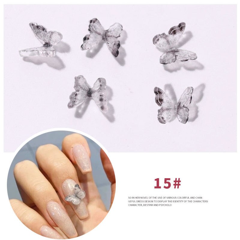 2 pcs/set 15Styles 3D Resin Butterfly Nail Art Decorations Manual Stereo Mini Manicure Butterfly DIY Rhinestones Manicure: 15