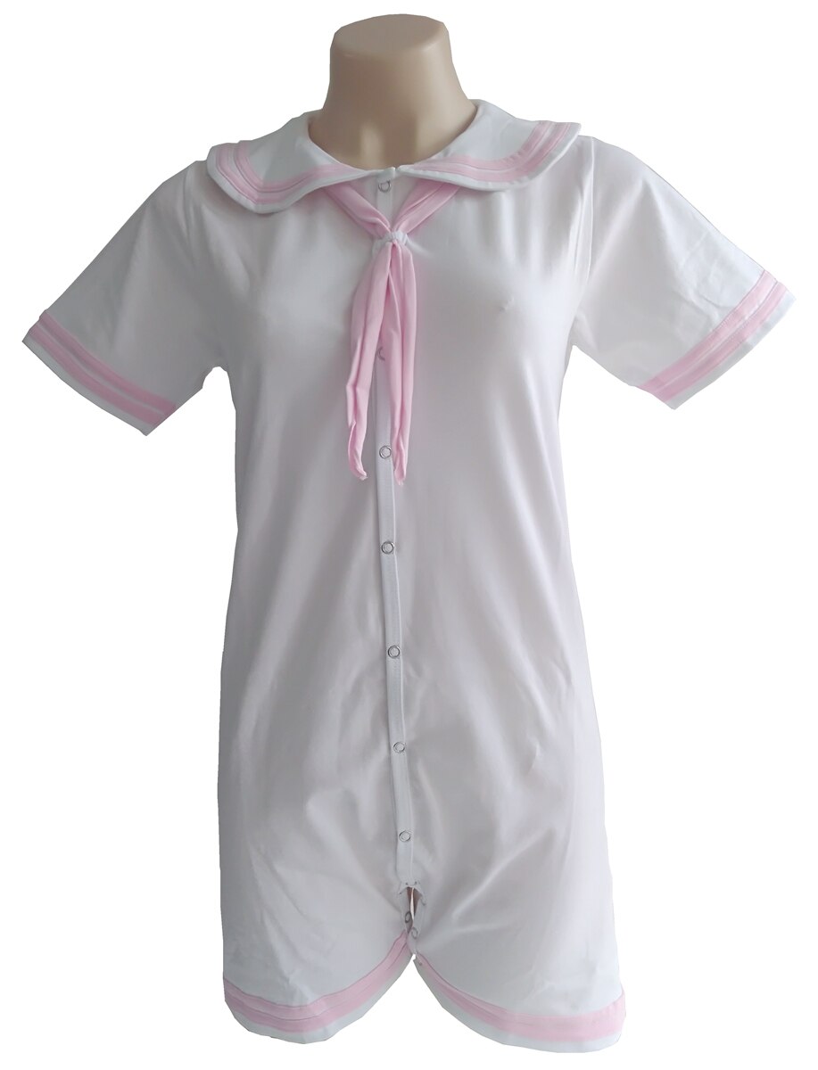 white sailor with pink trim bodysuit/adult onesie/adult bodysuit/adult baby romper/abdl clothes