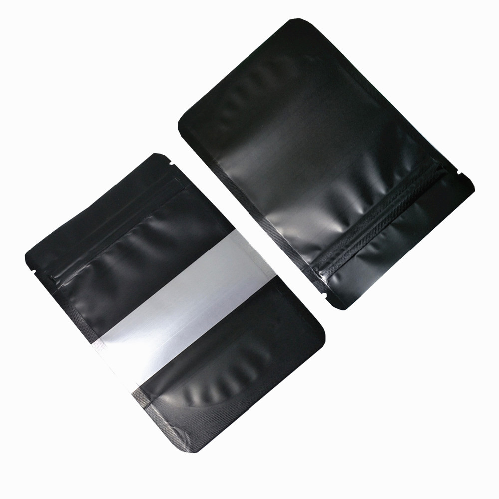 100Pcs Black Aluminum Foil Zip Lock Stand Up Bag with Frosted Window Reusable Reclosable Tear Notch Food Doypack Coffee Snack