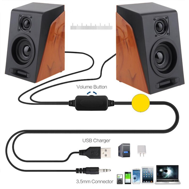 Volle Antimagnetisch 52mm 6W Mini USB 2.0 Computer Holz Subwoofer Lautsprecher Mit 3,5mm Stereo Jack Für PC/ Laptop/Telefon