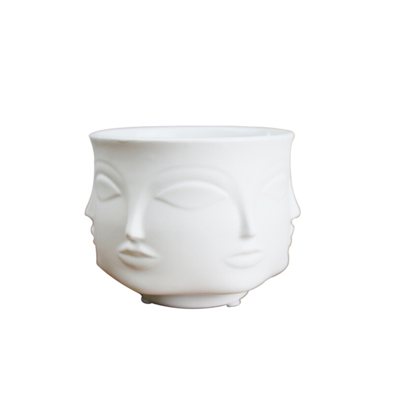 Nordic Potted Plants Flower Pot Man Face Flower Vase Home Decoration Accessories Ceramic Vase for Flower Succulents Pot Planters: white