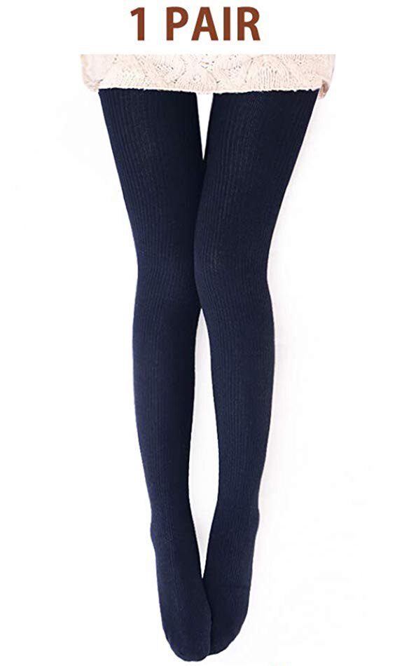 Womens Yoga Tights Warm Wool Blend Ribbed Tights - Opaque Tights Knitted Tights: 1pair Navy