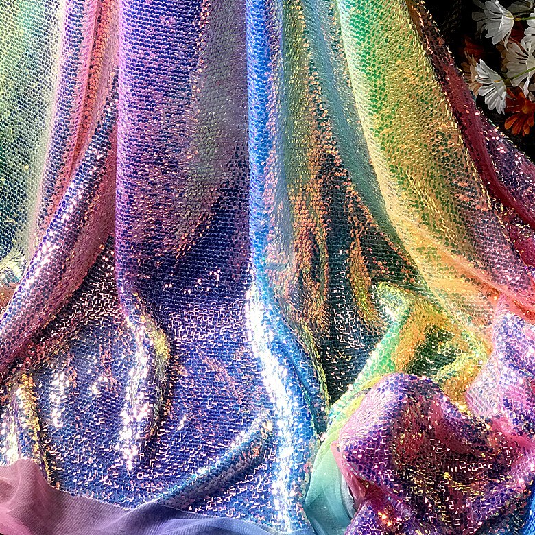 Colorful Rainbow Shiny Special Material Sequin Fish Scale Fabric Drape Dress Fabric 1 Yard