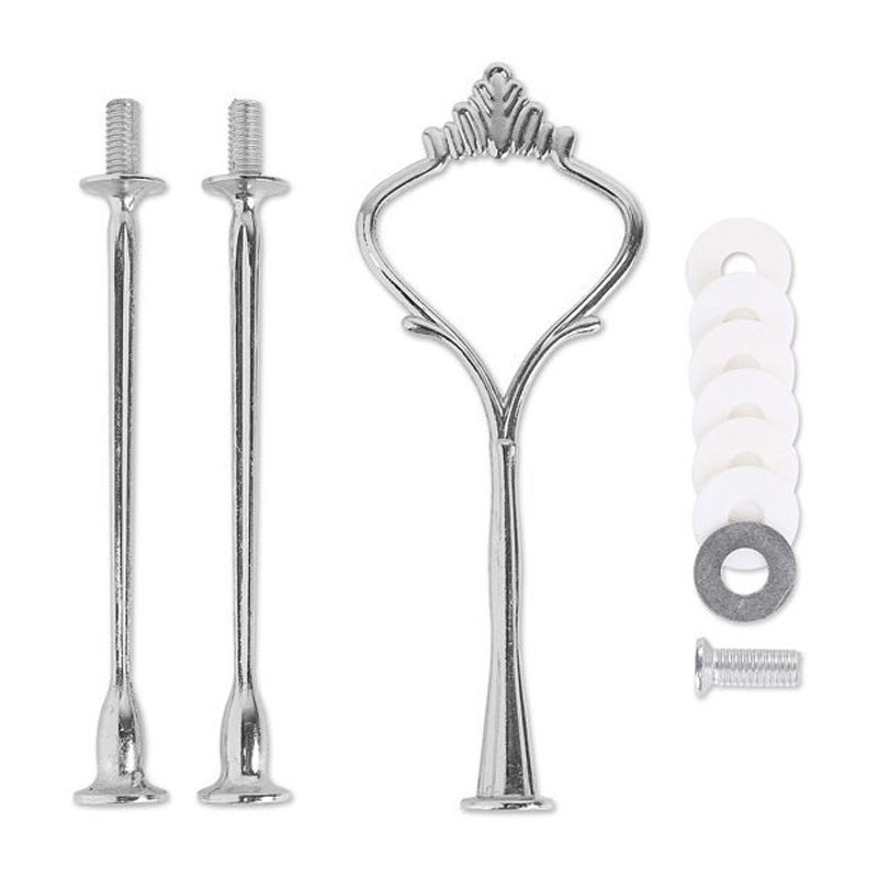 1 Juego de soporte de platos para pasteles de 2 o 3 niveles (plato no incluido) accesorio de corona de mango de Metal para fiestas de bodas plata/oro: 3 tier Silver