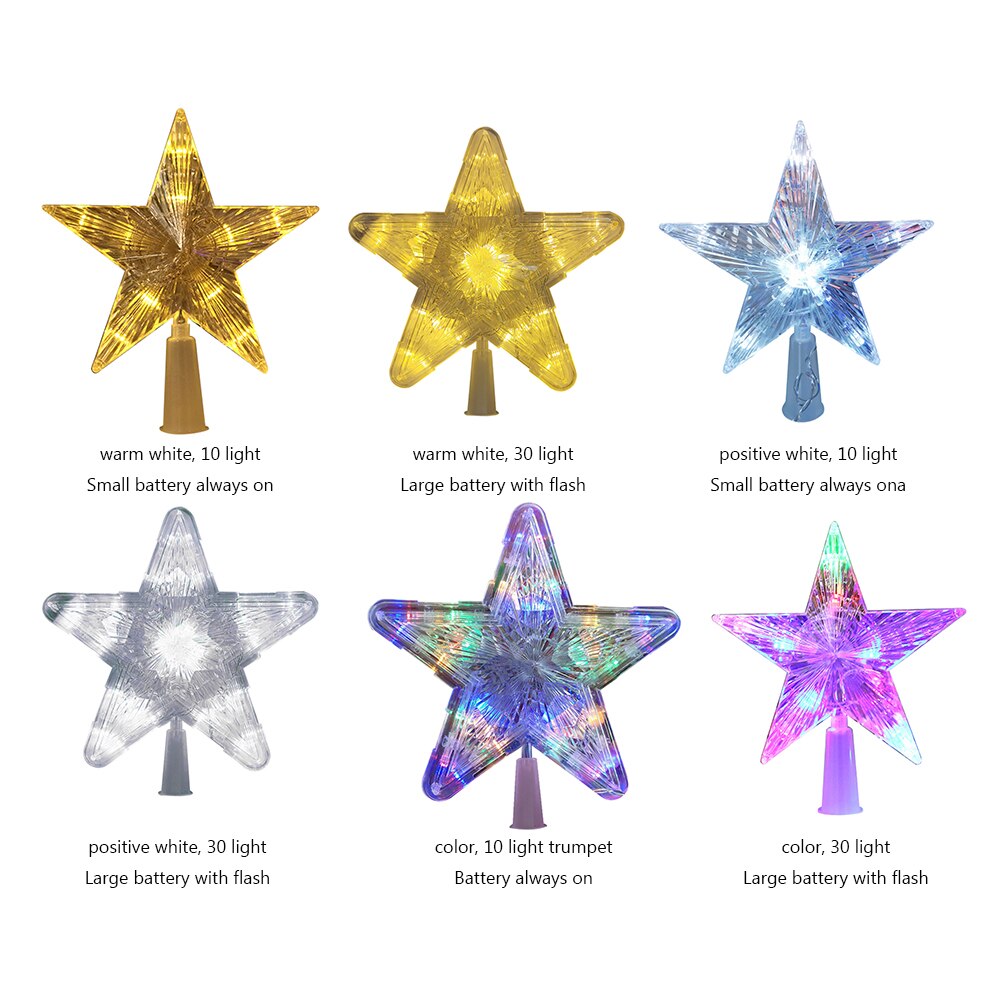 Plastic LED Glowing Star Night Light Five-pointed Lamp Christmas Tree Top for Xmas Tree Party Wedding Outdoor Garland Decoration