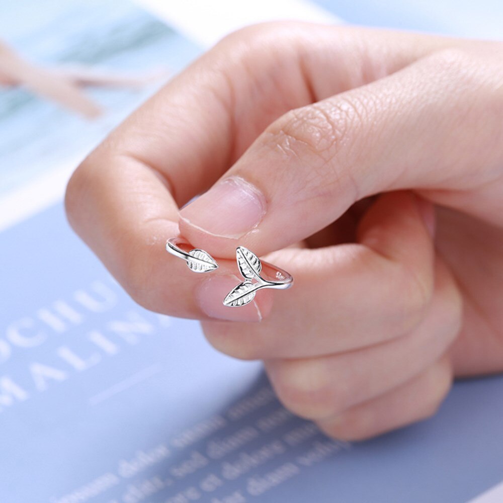 925 Sterling Silber Neue Frau Schmuck Blume bilden Blatt retro Einfache Größe Einstellbare Ring