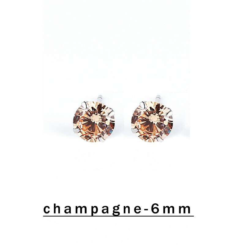 S925 Sterling Ohrringe Pins Kristall Strass 3 4 5 6mm Frauen Klassische Stud Ohrringe Silber Farbe zirkonia perlen Ohrring mädchen: Champagne-6mm